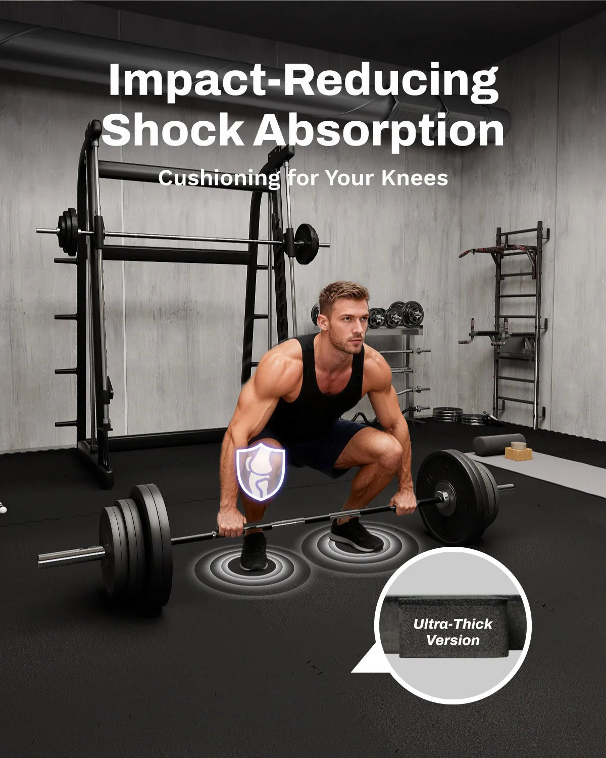 AIRHOP 0.8" Ultra Thick 48 Sq Ft Exercise Equipment Mats, 12PCS, Upgraded Rubber Top Gym Flooring for Home Gym, Black