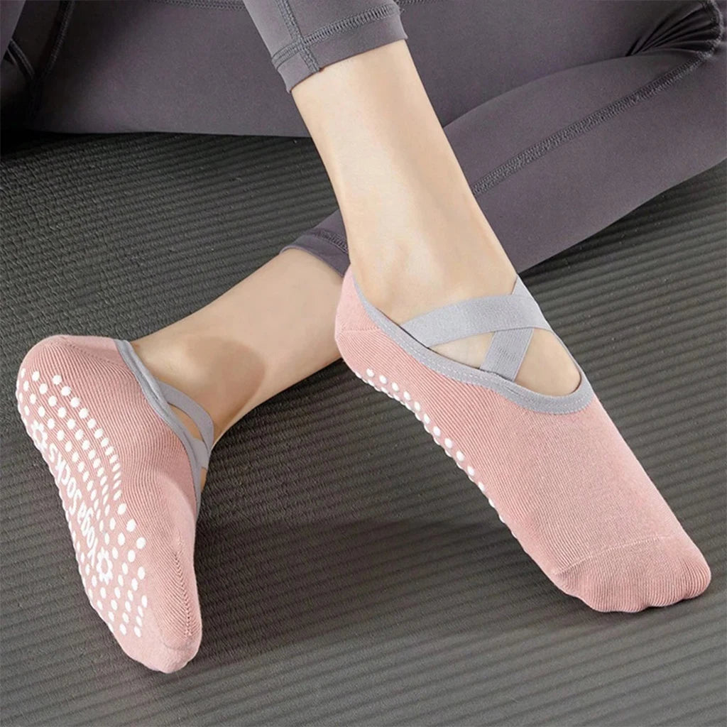 6 Pairs Women Yoga Socks Non Slip Grip Pilates Socks Cross Strap Low Cut Socks For Ballet Barre Dance Workout Fitness