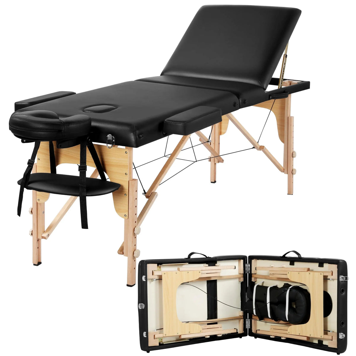 Portable Folding Massage Table with Adjustable Backrest and Headrest