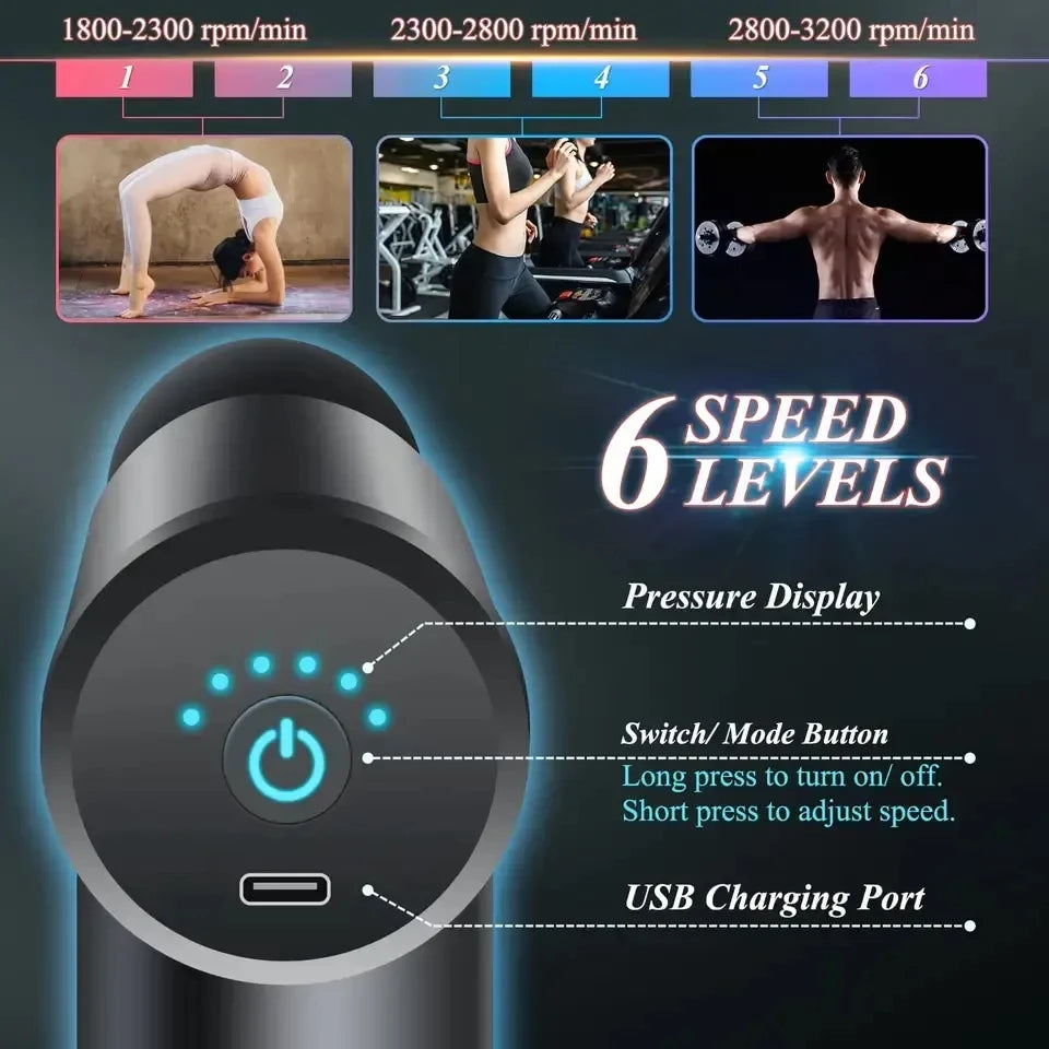 Massage Gun Fascia Deep Muscle Relax Body Neck Massager Electric Fitness Equipment Noise Reduction Male Female