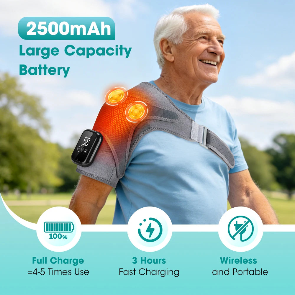 Electric Heating Shoulder Vibration Massager Heated Back Shoulder Brace LED Display Massage Support Belt Strap Arm Muscle Relaxation