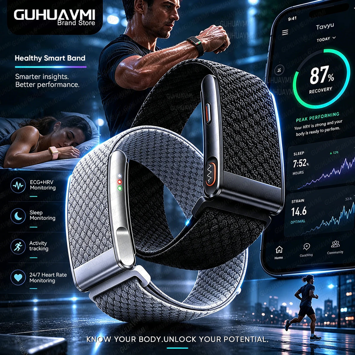 GUHUAVMI Smart Health Bracelet With ECG HRV And Fitness Tracking