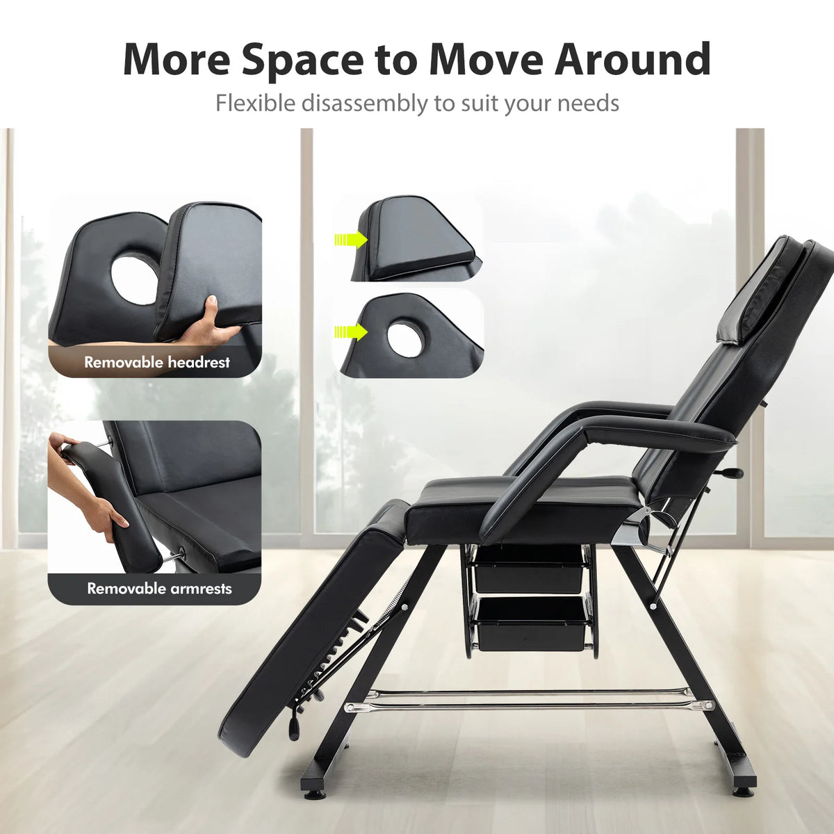 Adjustable Three Section Massage Table with Hydraulic Stool and Trays