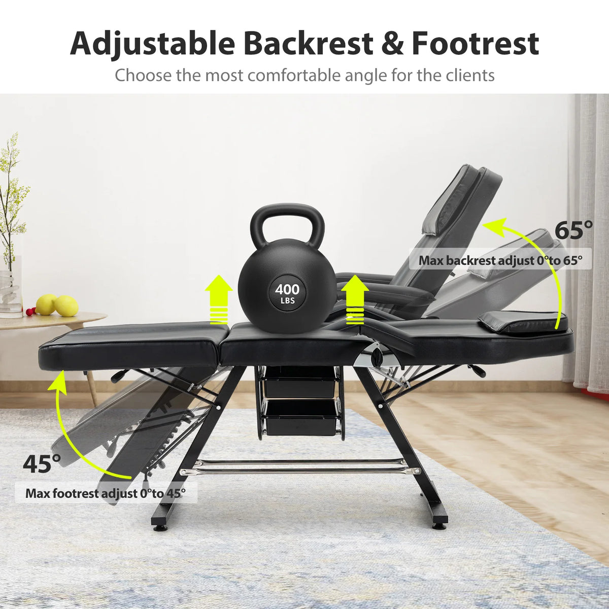 Adjustable Three Section Massage Table with Hydraulic Stool and Trays
