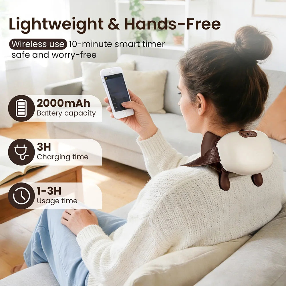 4D Electric Neck Massager Wireless Cervical Massage Device Shiatsu Deep Tissue Shoulder Body Relaxation Massager for Men Women