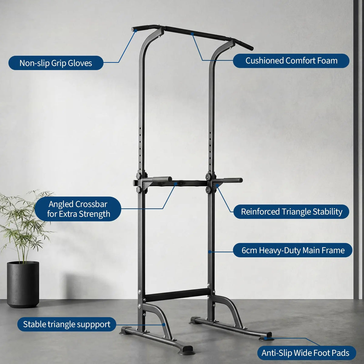 HiMISS Adjustable Power Tower Dip Station Home Gym Strength Trainer