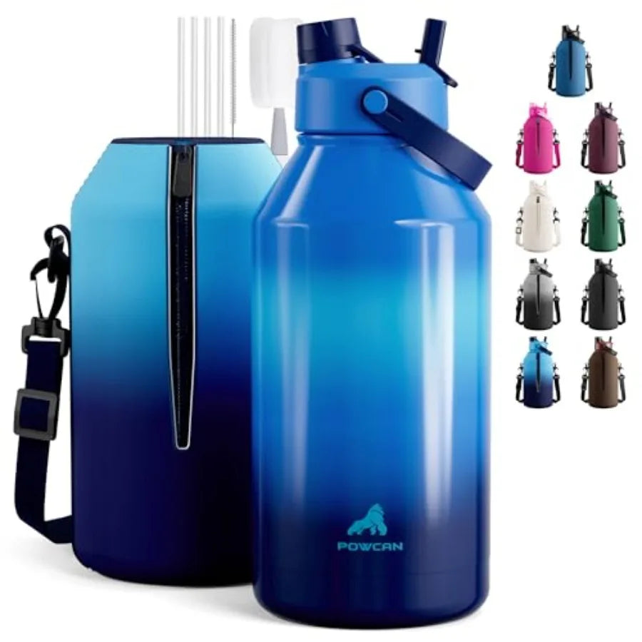 Insulated Water Bottle With Straw Spout Lid, Carrier, Cleaning Brush
