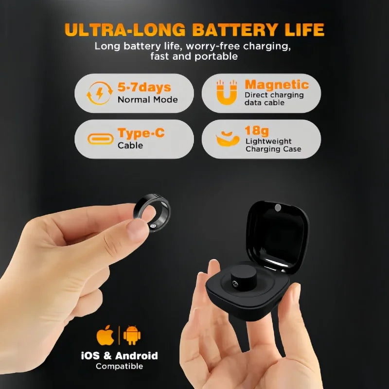 Wearable Smart Ring, Durable Stainless Steel, LightweightWireless Bluetooth, IP68 Waterproof Dustproof, Accurate SpO2Heart Rate Sleep Monitoring, Smart Notifications, Couple Giftfor Men and Women, No Subscription Required, iO