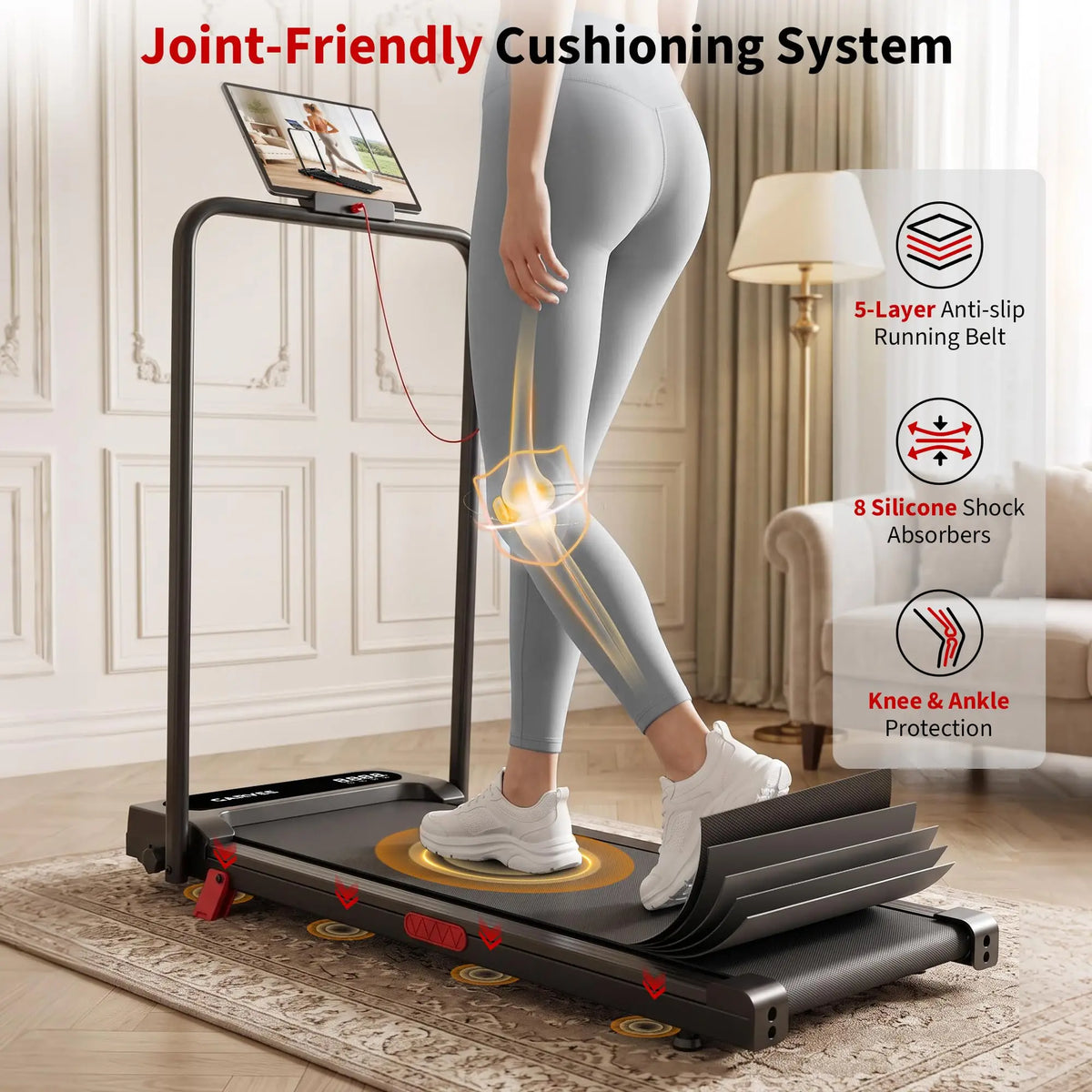 Folding Treadmill with Incline and Handle Bar Walking Pad Treadmill for Home Portable Exercise Machine Space Saving Fitness Equipment 3.0HP Under Desk Treadmill with Smart APP For Climbing/Walking/Jogging/Running