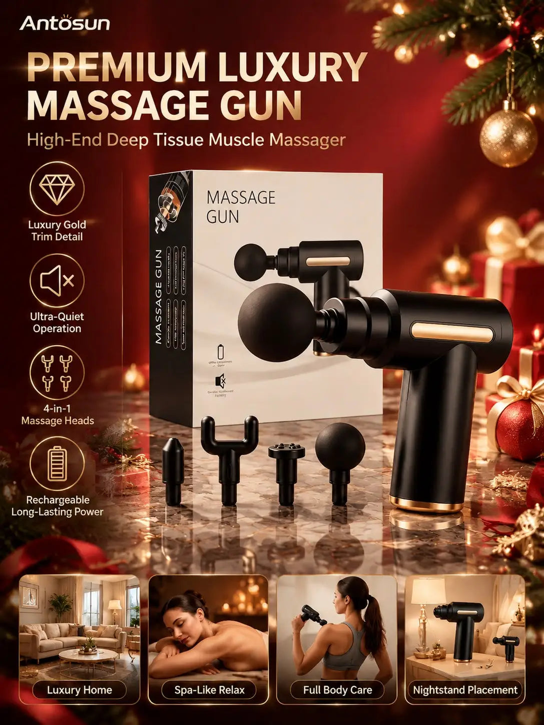 Gym Recovery Massage Gun, Handheld Deep Muscle Vibration Massager With Interchangeable Heads, Multi‑Mode Portable Body Relaxer For Post‑Workout Soreness, Leg Back Arm Muscle Relief, Ideal Gift For Christmas, Thanksgiving