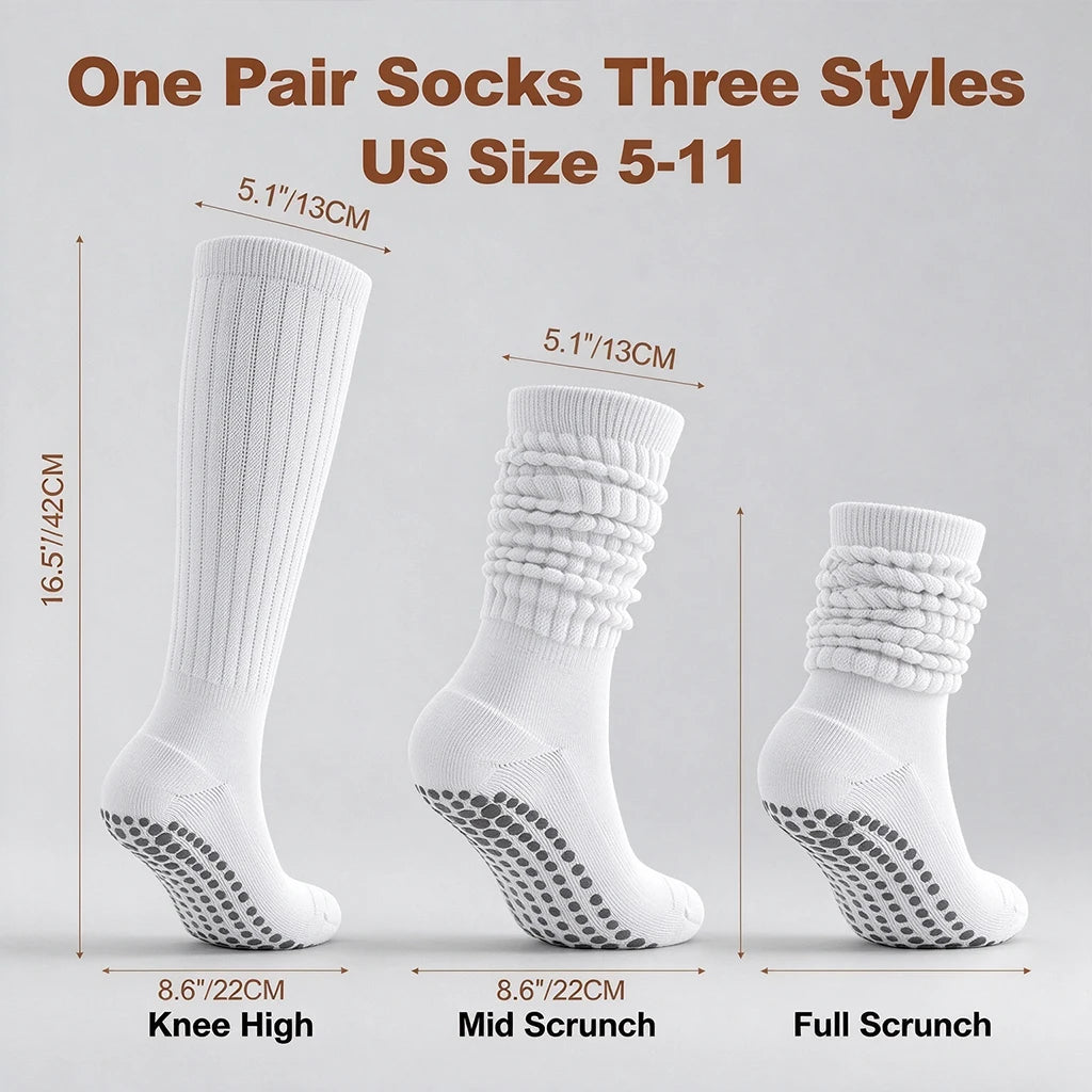 1/3/6 Pairs Slouch Pilates Socks For Women Non Slip Grippy Yoga Socks Long Scrunch Crew Socks For Workout Barre