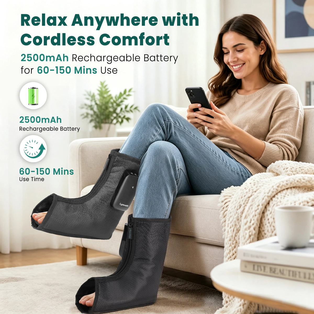 Cordless Air Compression Foot Massager With Heat For Relaxation