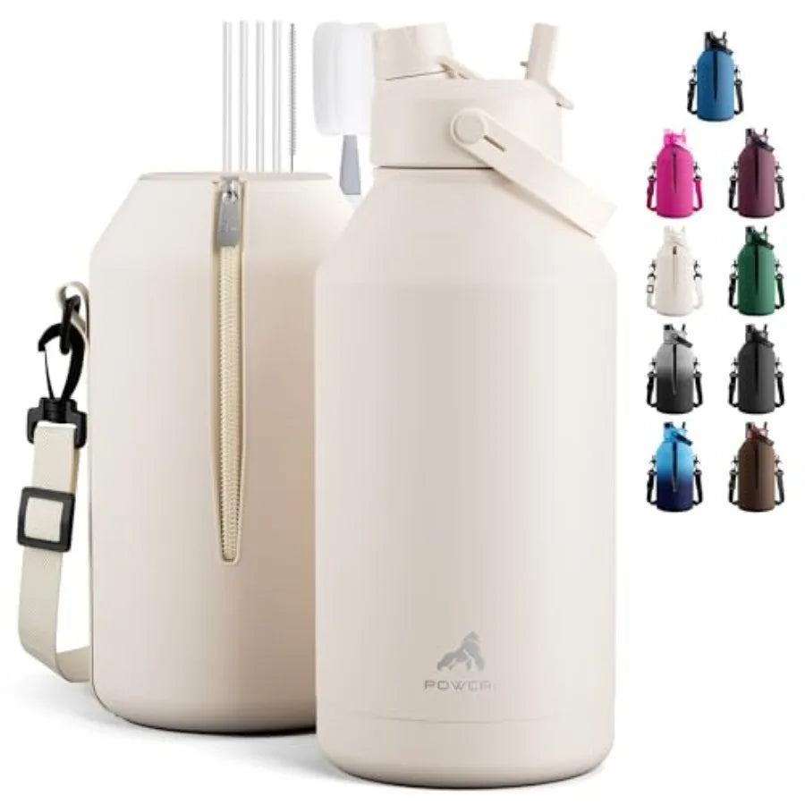 Insulated Water Bottle With Straw Spout Lid, Carrier, Cleaning Brush