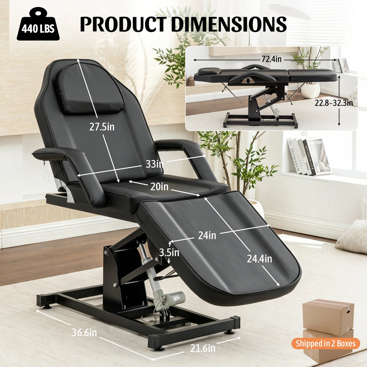 Electric Height Adjustable Massage Table With Reclining Backrest