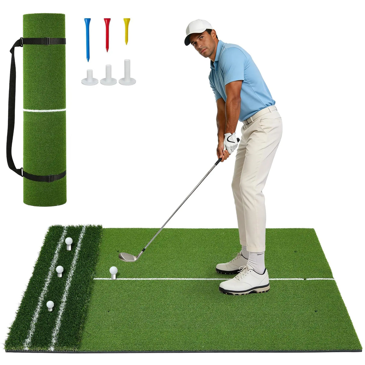HiMISS Dual Turf Golf Practice Mat With Alignment Lines