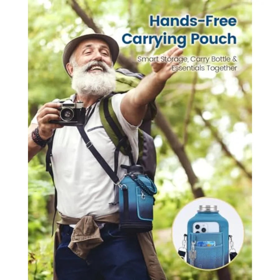 Vacuum Insulated Stainless Steel Water Bottle With Carry Strap