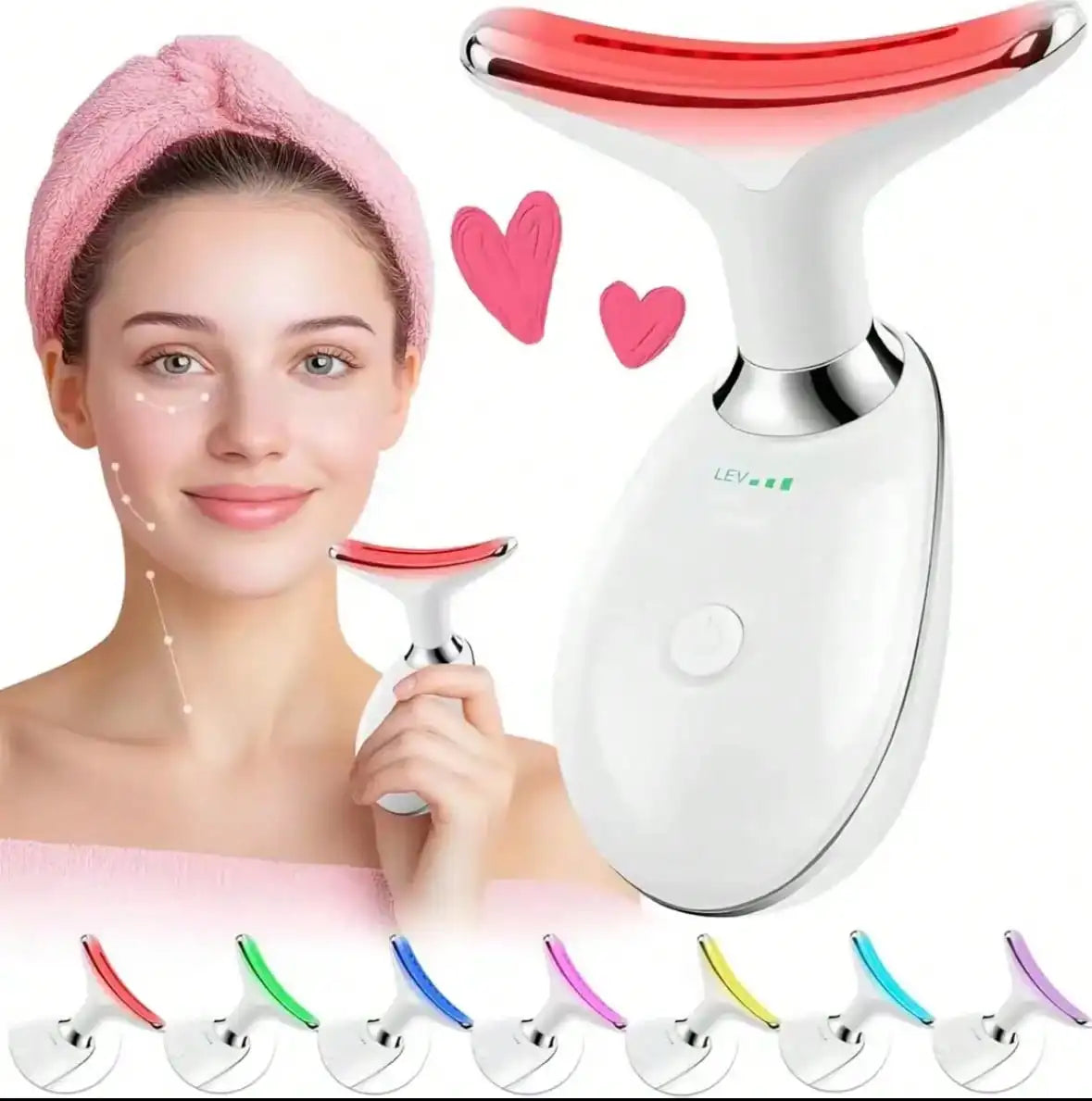 7-In-1 LED Face & Neck Massager, Smart Vibration | Portable Beauty Massager For Face And Neck, Helps Improve The Appearance Of Fine Lines & Supports Firmer Looking Skin