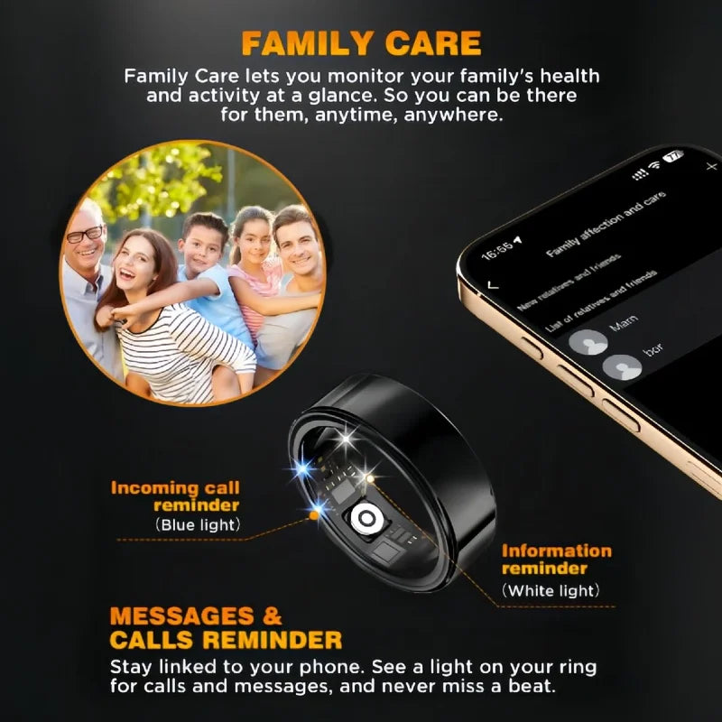 Wearable Smart Ring, Durable Stainless Steel, LightweightWireless Bluetooth, IP68 Waterproof Dustproof, Accurate SpO2Heart Rate Sleep Monitoring, Smart Notifications, Couple Giftfor Men and Women, No Subscription Required, iO