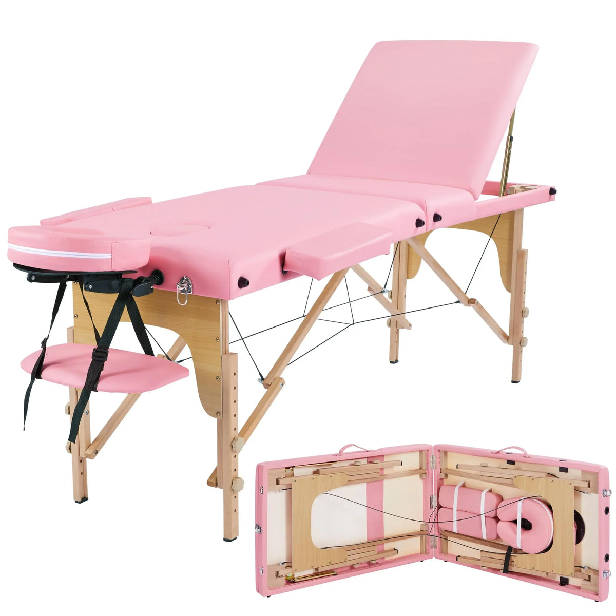 Portable Folding Massage Table with Adjustable Backrest and Headrest