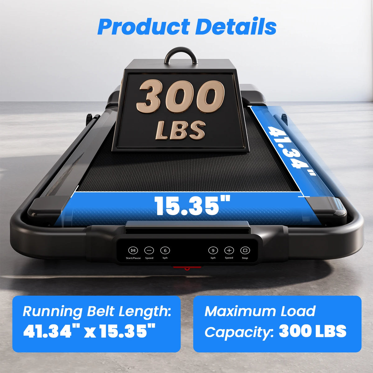 300Ibs Capacity 3.0HP Portable Treadmill for Home Remote Control LCD Display Walkingpad Foldable Treadmills with Handle Incline
