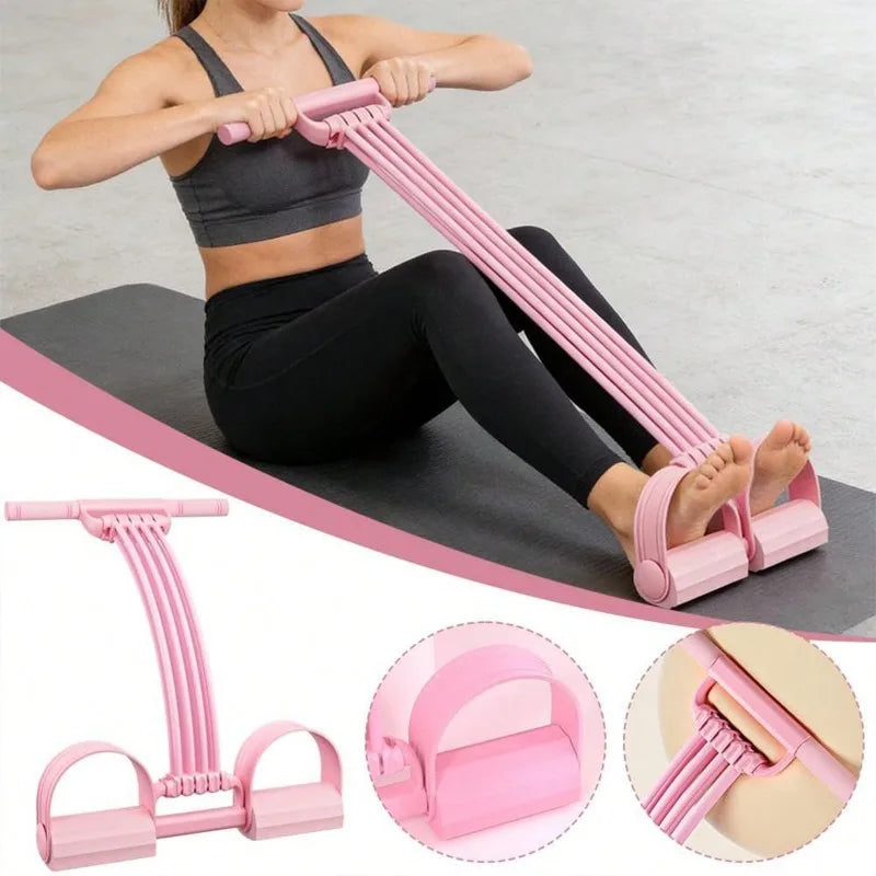 Home Workout Foot Pedal Resistance Bands with Handle, 8‑Tube Natural Rubber Tension Rope, Multifunction Training Gear for Ab Waist Arm Leg Yoga Pilates