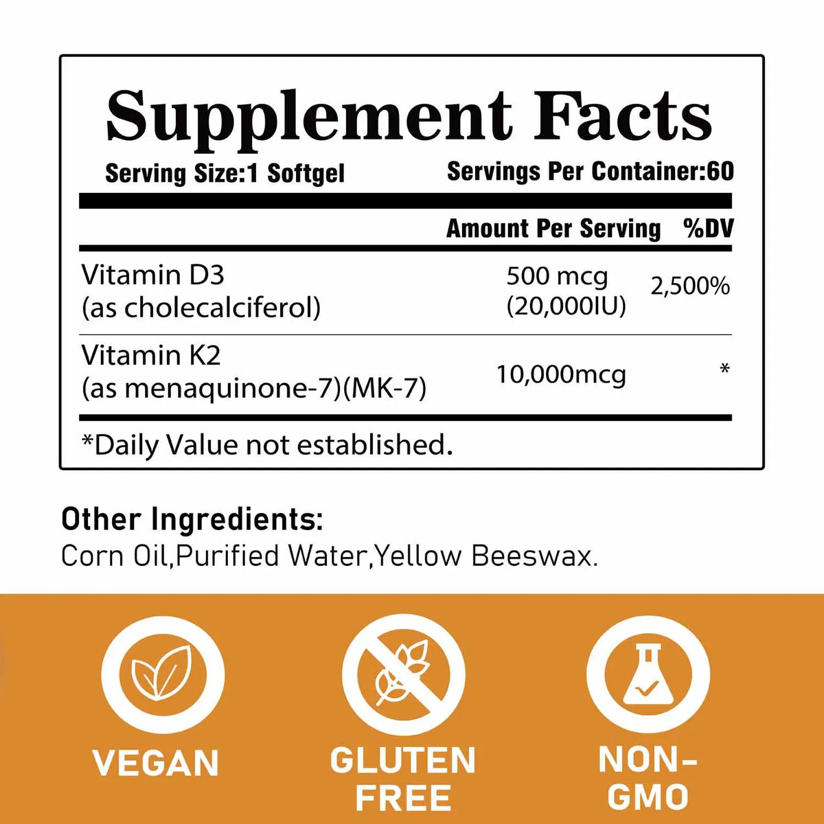 Vitamin D3 K2 Capsules for Bone Health and Calcium Metabolism