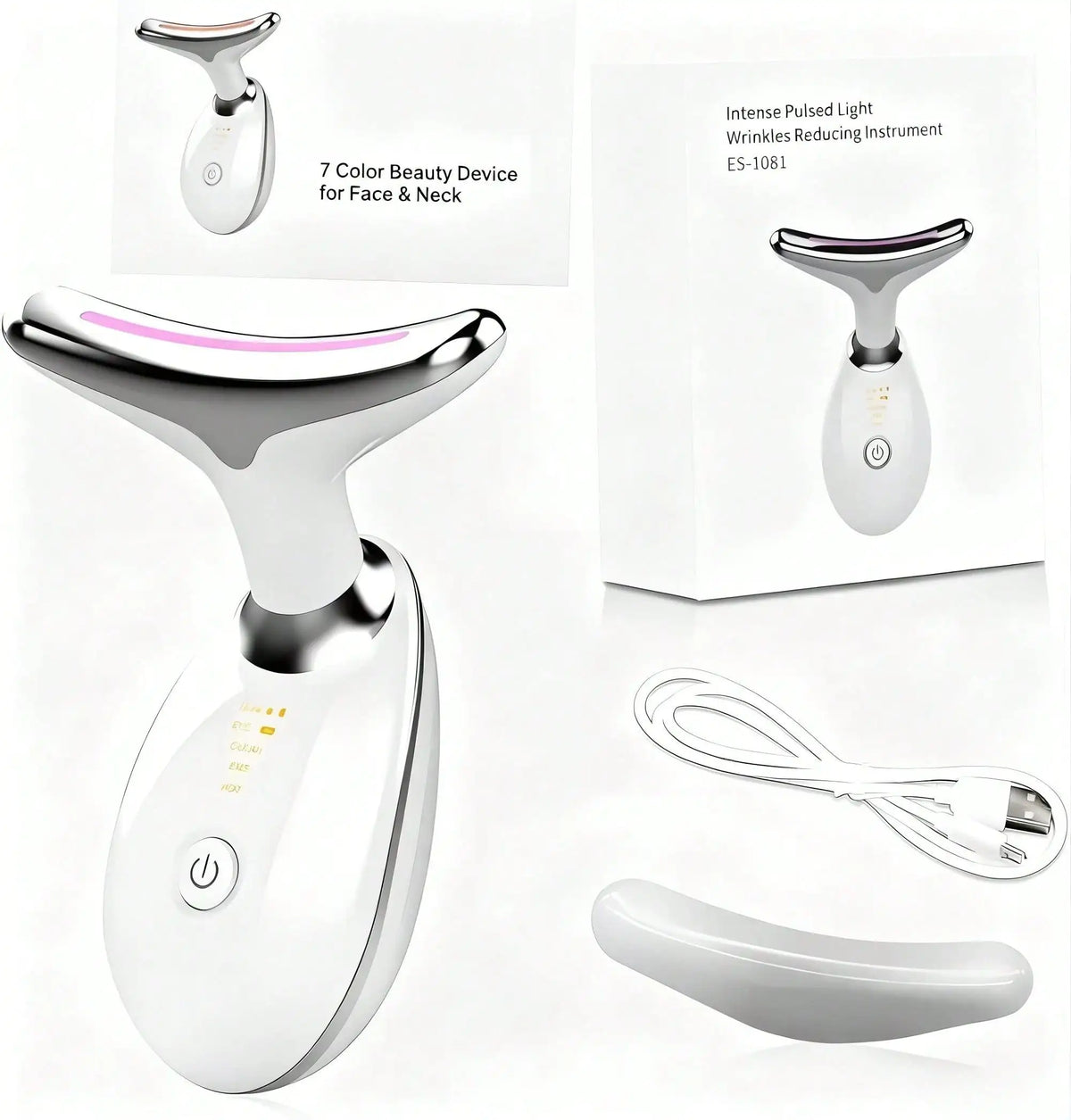 7-In-1 LED Face & Neck Massager, Smart Vibration | Portable Beauty Massager For Face And Neck, Helps Improve The Appearance Of Fine Lines & Supports Firmer Looking Skin