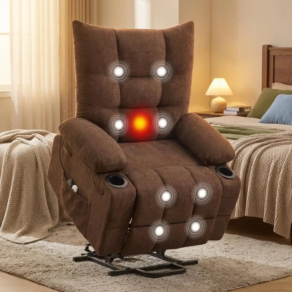 1PC Power Lift Recliner Chair Sofa Massage Recliner Chair for Living Room Extra Wide 57 cm Seat & Wide High Back Linen Upholstery with Side Pocket