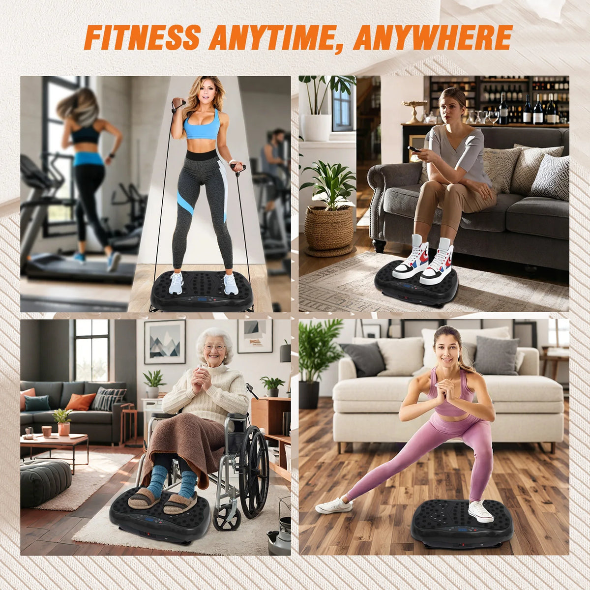 Vibration Plate Exercise Machine Full-Body with Resistance Bands Remote Control BL for Home Fitness Weight Loss Fat Burning