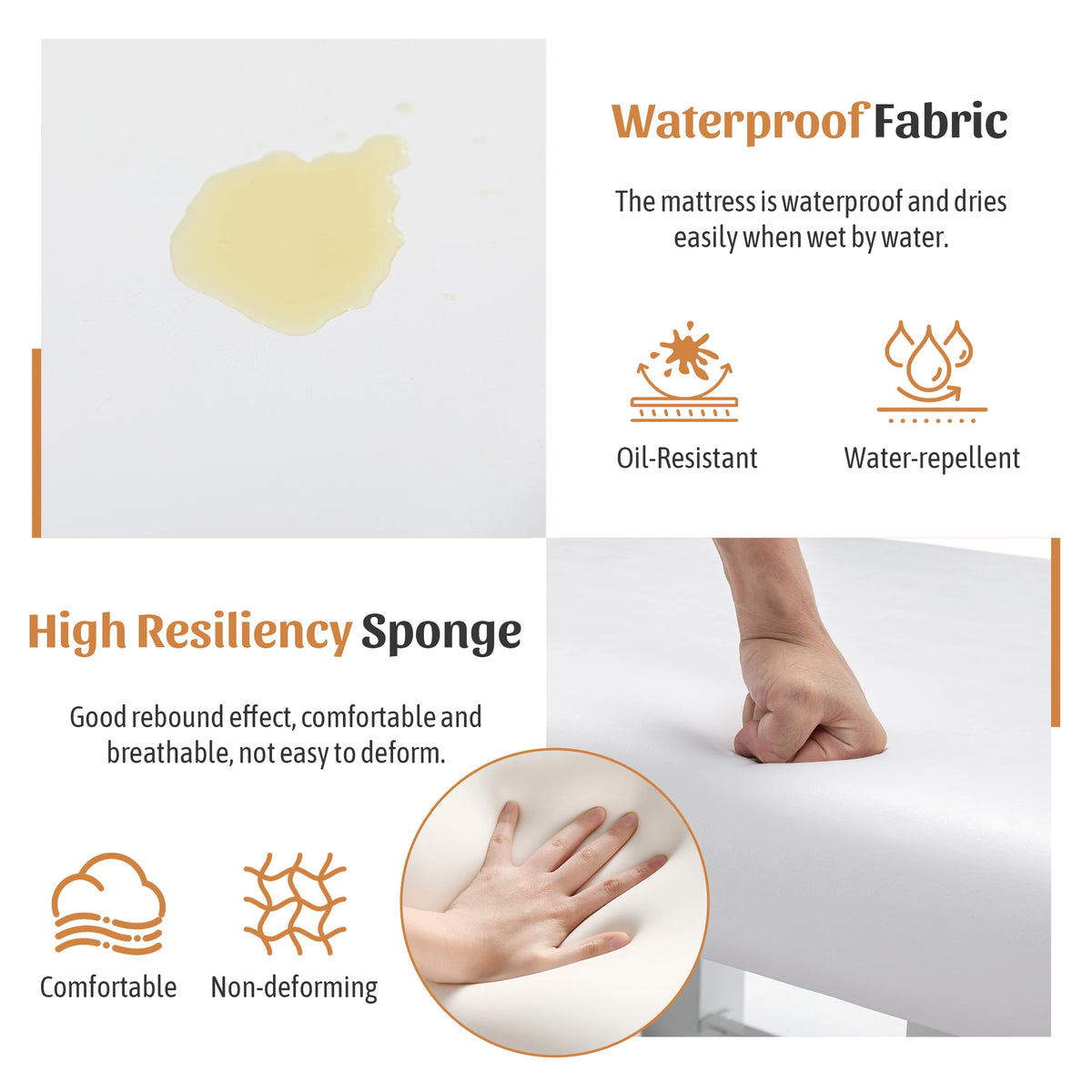 Folding Adjustable Massage Bed With Reclining Backrest And Removable Headrest