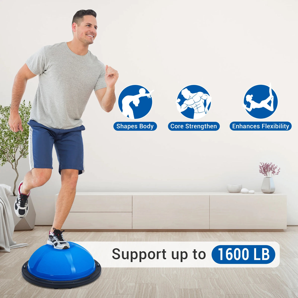 23" Half Balance Ball Trainer, 1600 lb Capacity, Non-Slip Base, Resistance Bands & Pump, Inflatable Yoga Ball for Core Strength, Stability, Pilates, Home Gym Equipment