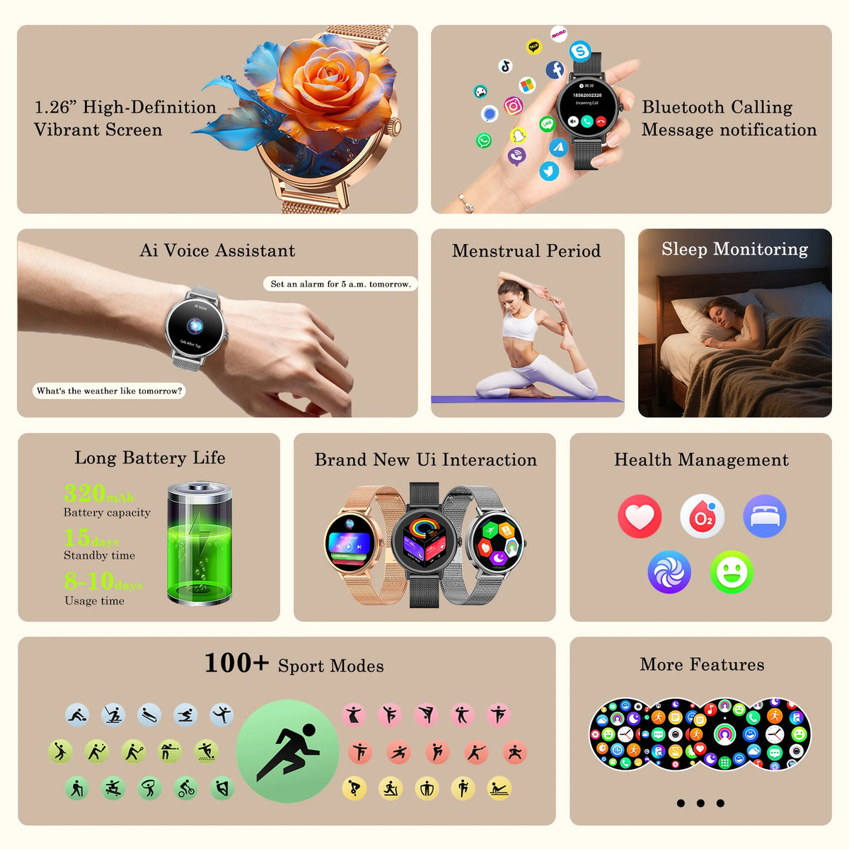 Blackview Smart Watches for Women Android iOS HD Screen Fitness Tracker with Heart Rate IP68 Waterproof Smartwatch Compatible With iPhone Huawei Xiaomi