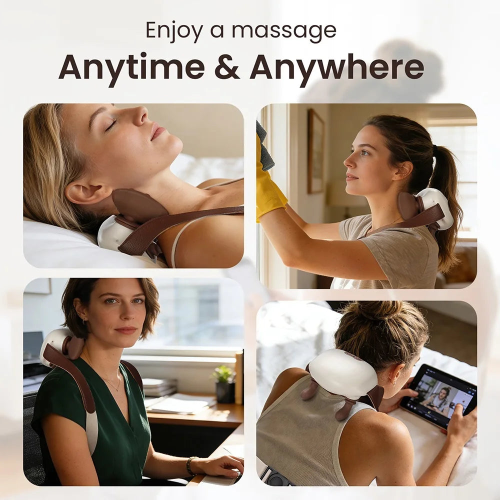 4D Electric Neck Massager Wireless Cervical Massage Device Shiatsu Deep Tissue Shoulder Body Relaxation Massager for Men Women