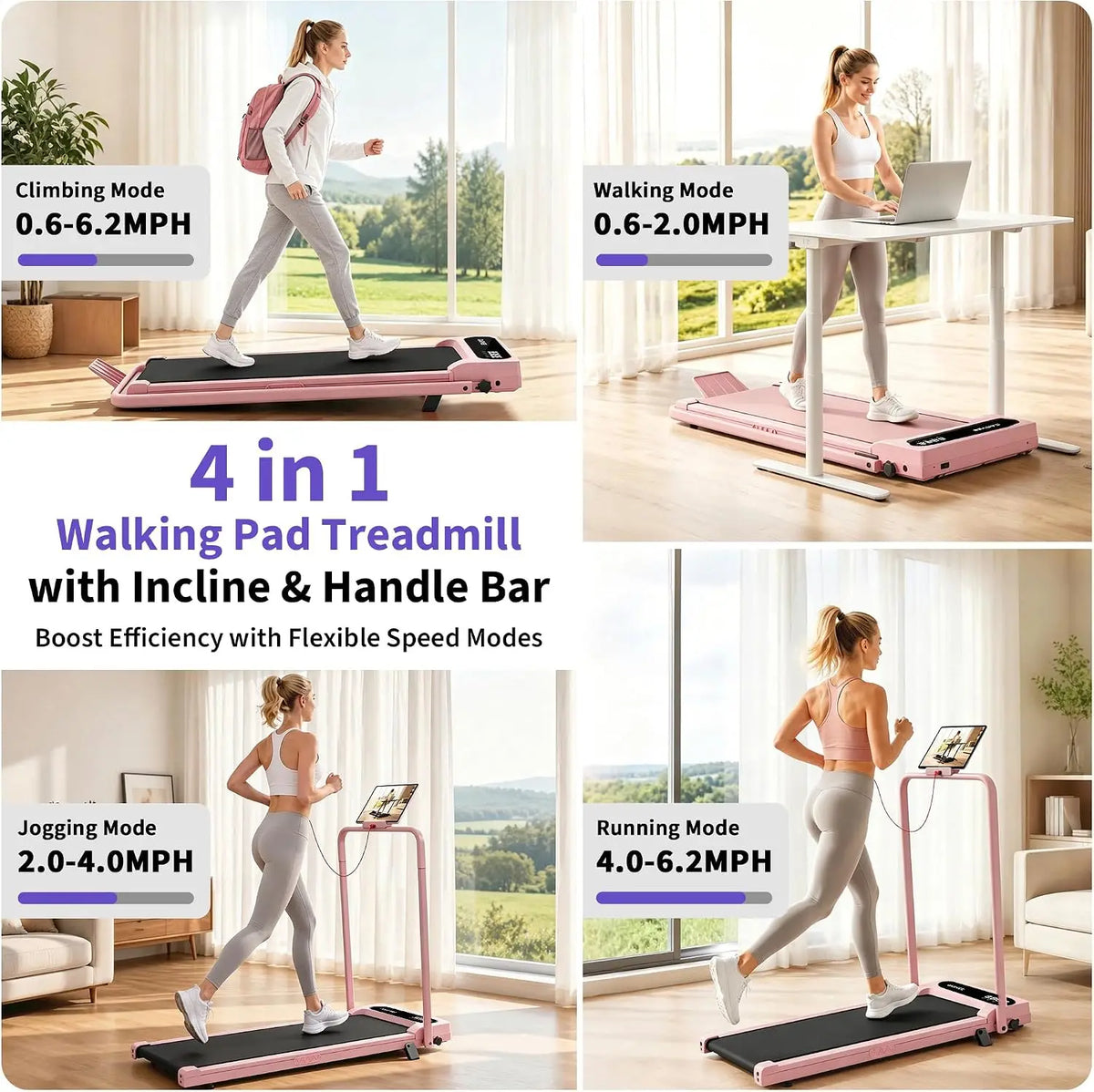 Folding Treadmill with Incline and Handle Bar Walking Pad Treadmill for Home Portable Exercise Machine Space Saving Fitness Equipment 3.0HP Under Desk Treadmill with Smart APP For Climbing/Walking/Jogging/Running
