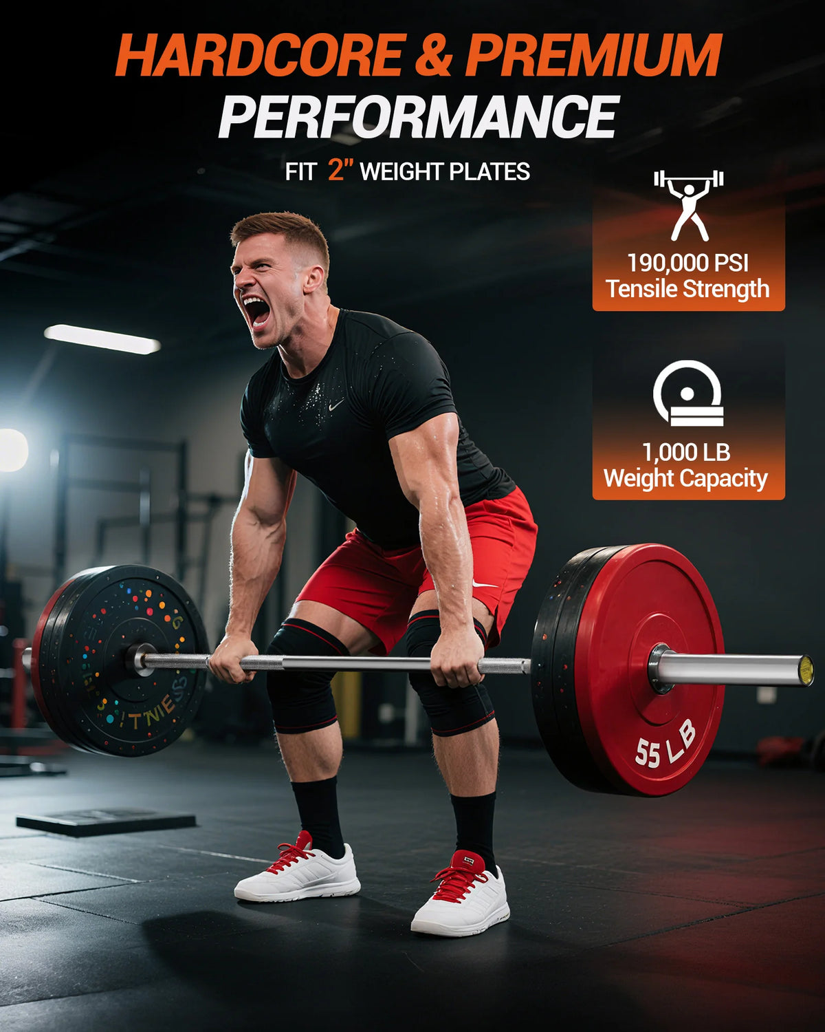 HiMISS Strength Training Barbell for Squats Deadlifts and Presses