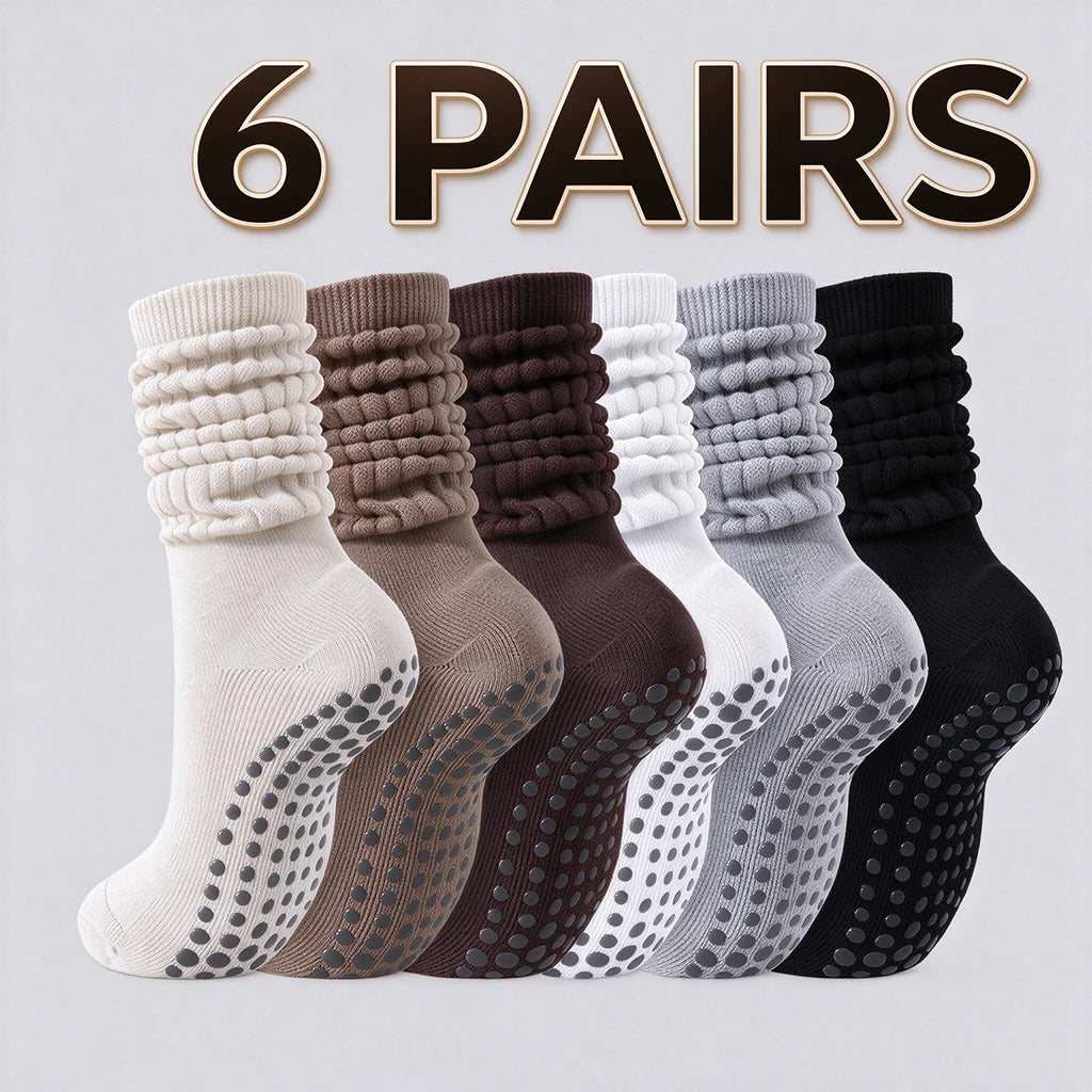 1/3/6 Pairs Slouch Pilates Socks For Women Non Slip Grippy Yoga Socks Long Scrunch Crew Socks For Workout Barre