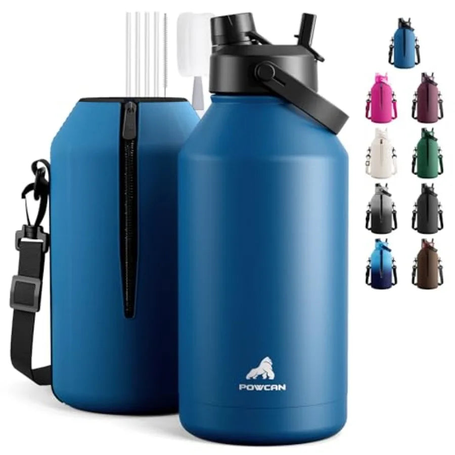 Insulated Water Bottle With Straw Spout Lid, Carrier, Cleaning Brush