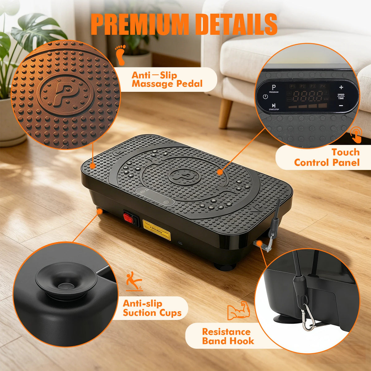 Vibration Plate Machine Home Fitness Workout Exercise Bluetooth for Weight Loss & Whole Body Shaping High-Frequency for Fat Burning & Toning 10 Auto 200 Manual Speed Settings Includes Resistance Bands & Yoga Straps Shaker Adj