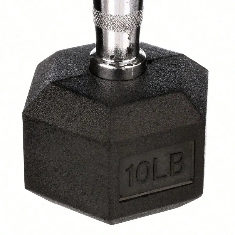 Large Fitness Equipment Rubber Encased Hex Dumbbells, 10 Lbs Pair, Black, Pairs