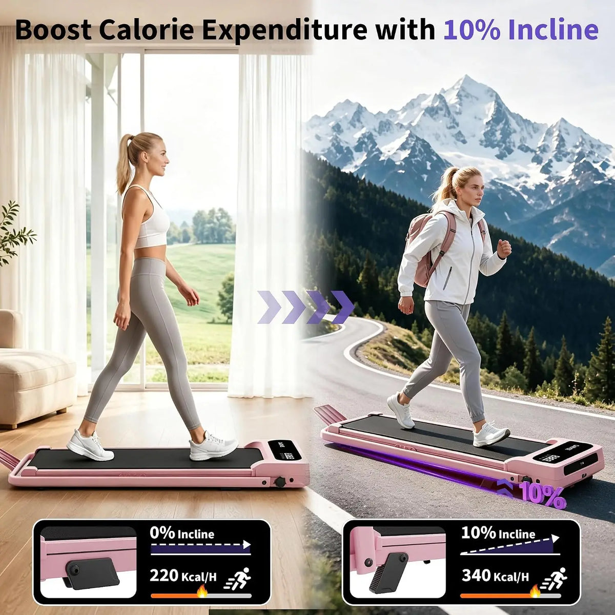 Folding Treadmill with Incline and Handle Bar Walking Pad Treadmill for Home Portable Exercise Machine Space Saving Fitness Equipment 3.0HP Under Desk Treadmill with Smart APP For Climbing/Walking/Jogging/Running