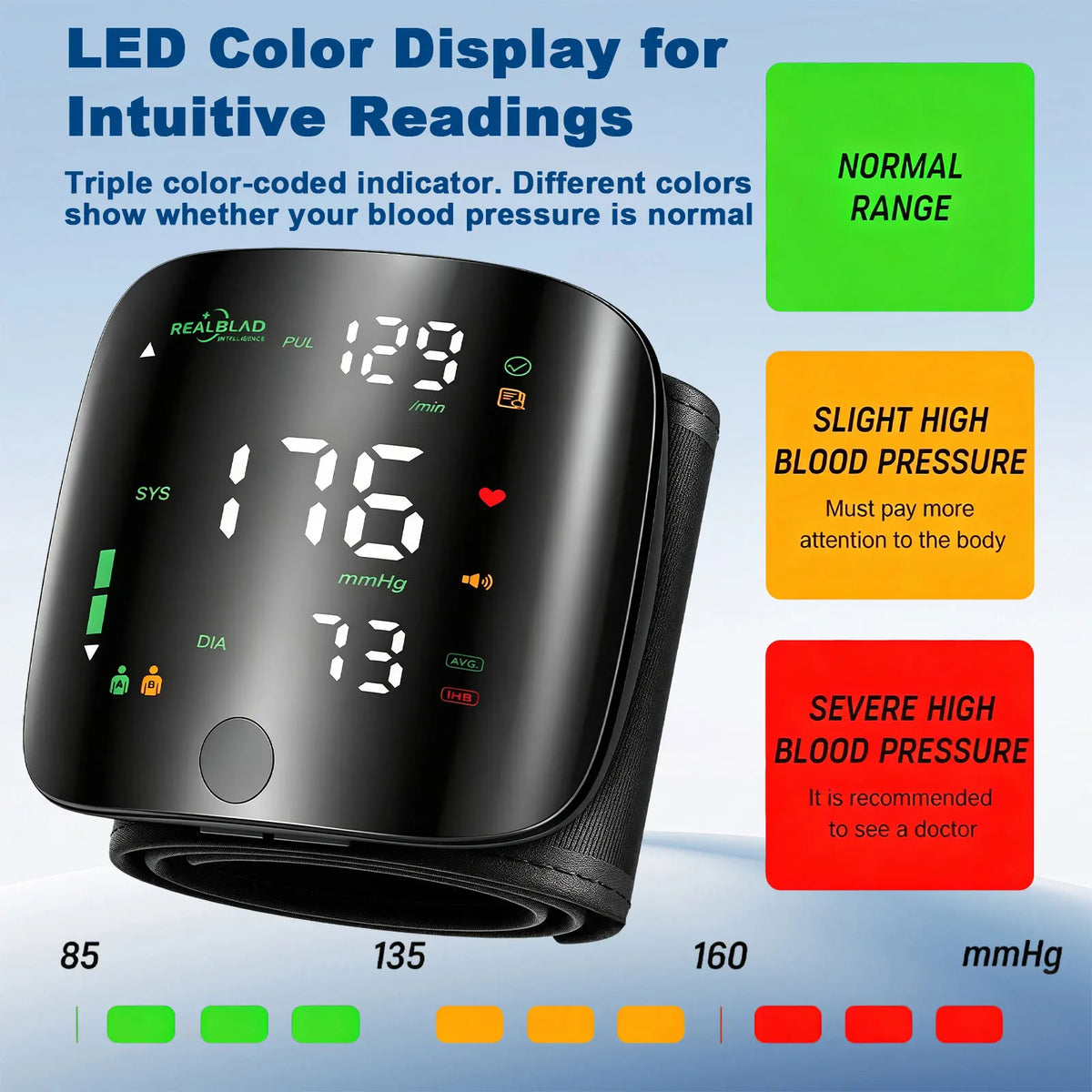 Digital Wrist Blood Pressure Monitor Automatic Sphygmomanometer for Blood Pressure Pulse Rate Measurement Large LED Screen Voice Prompt Rechargeable Dual User 99 Records Portable Home Health Monitor