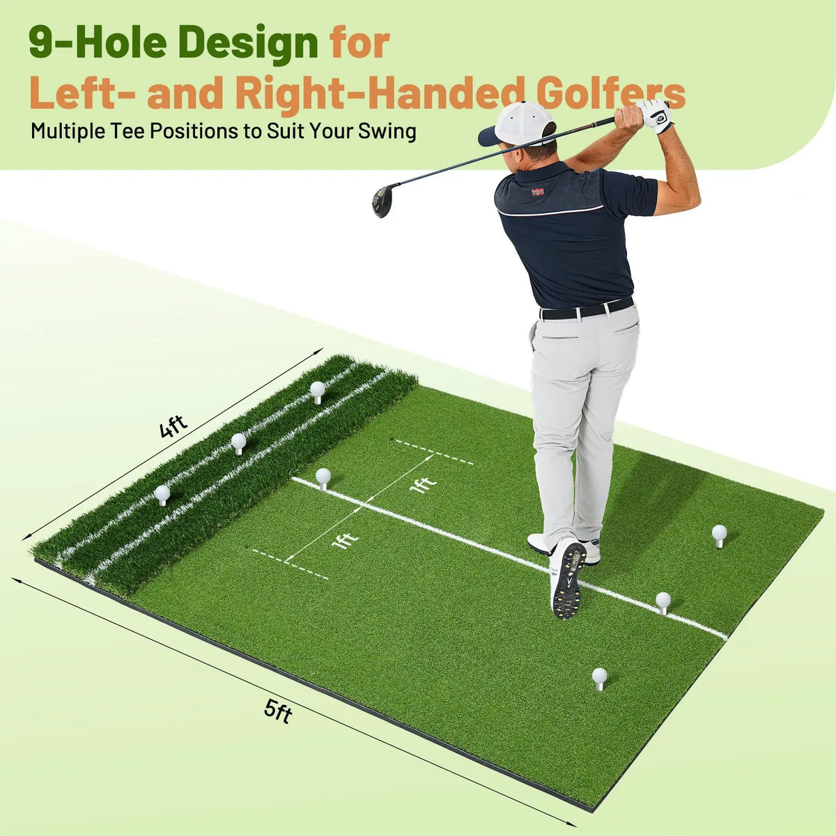 HiMISS Dual Turf Golf Practice Mat With Alignment Lines
