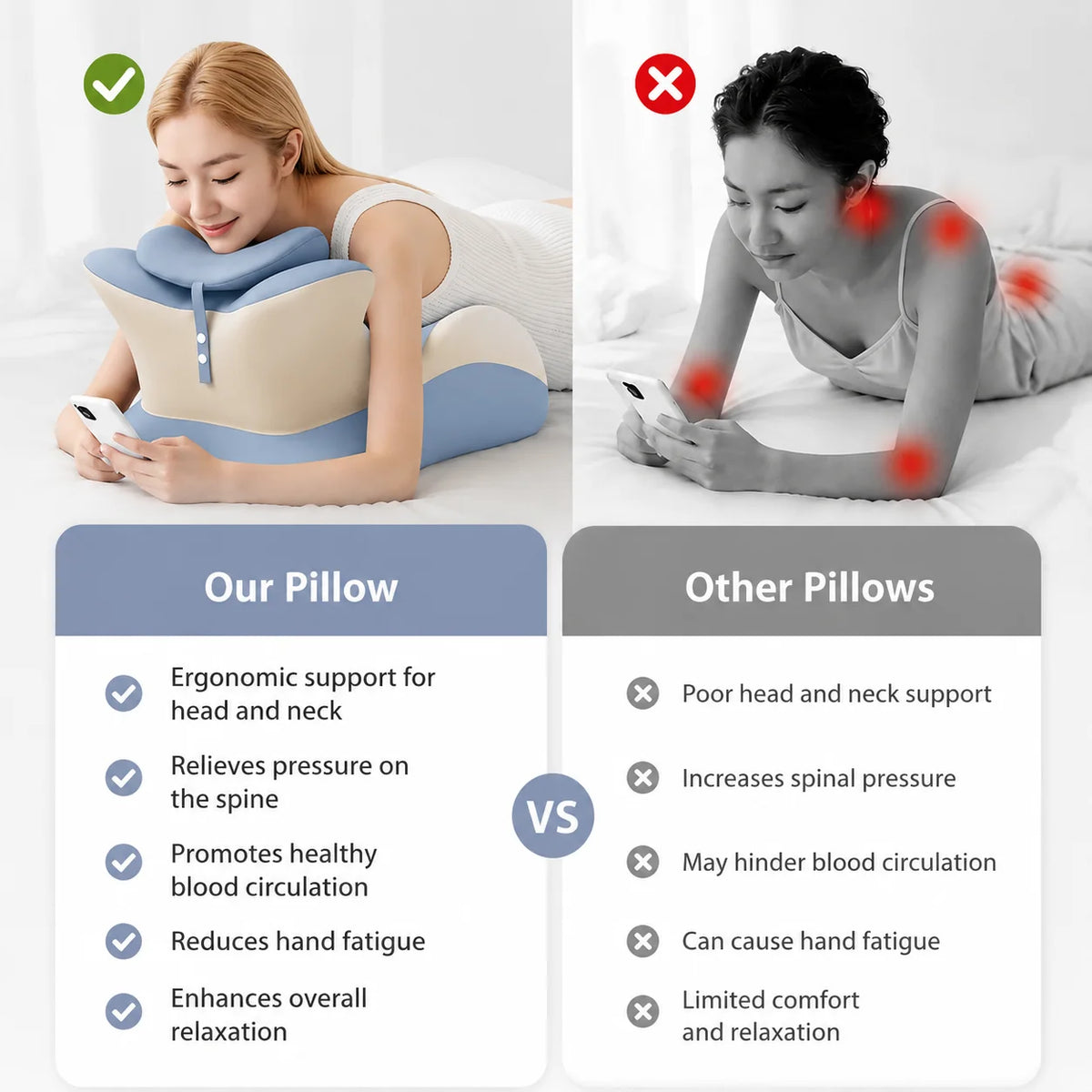 Memory Foam Reading Pillow With Removable Headrest And Anti-Slip Base