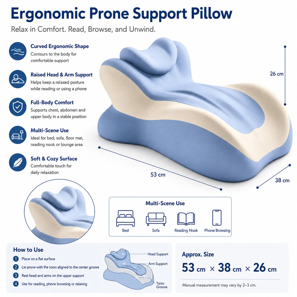 Memory Foam Reading Pillow With Removable Headrest And Anti-Slip Base