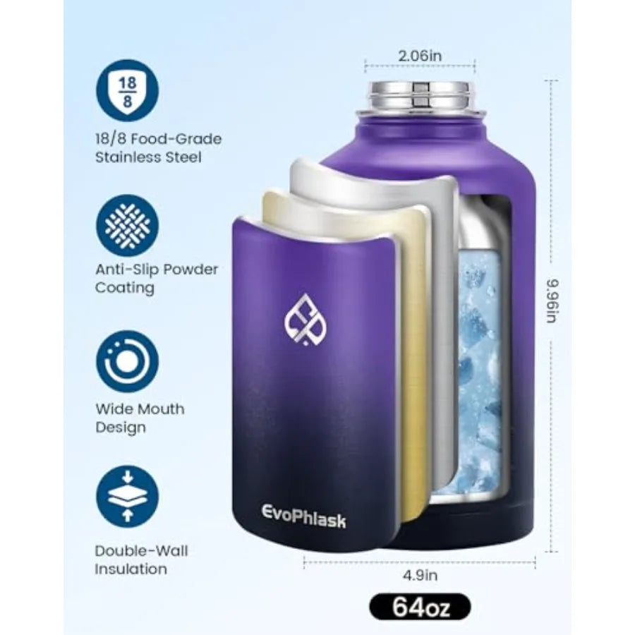 Vacuum Insulated Stainless Steel Water Bottle With Carry Strap