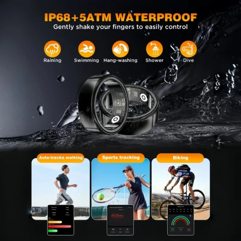 Wearable Smart Ring, Durable Stainless Steel, LightweightWireless Bluetooth, IP68 Waterproof Dustproof, Accurate SpO2Heart Rate Sleep Monitoring, Smart Notifications, Couple Giftfor Men and Women, No Subscription Required, iO