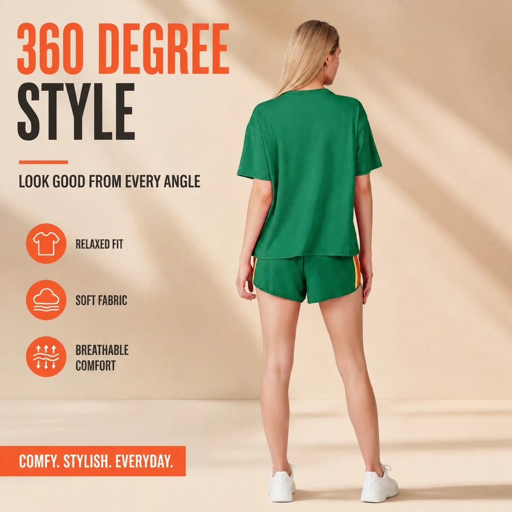 Womens Casual Two Piece Athletic Tracksuit Set With Shirt And Shorts