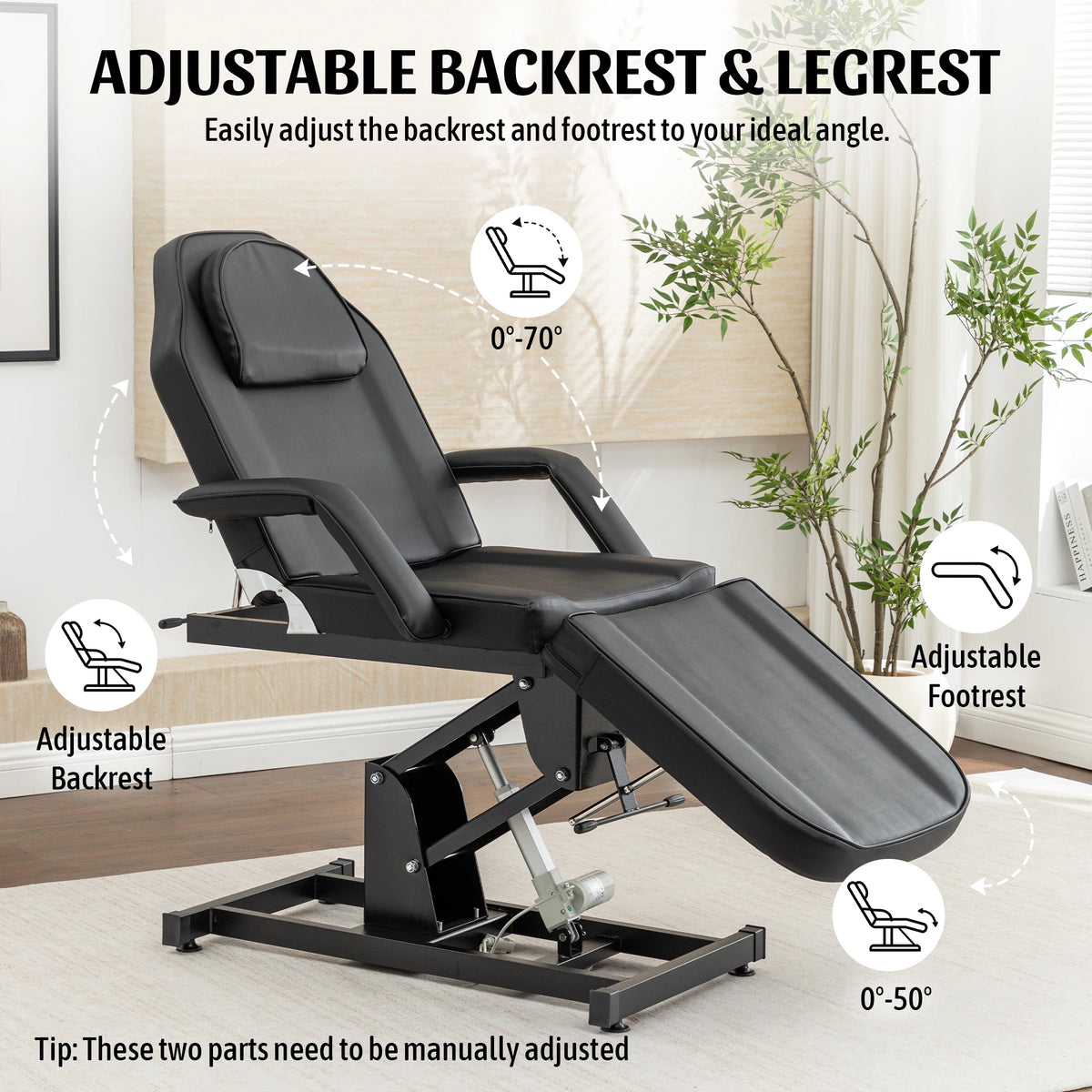 Electric Height Adjustable Massage Table With Reclining Backrest