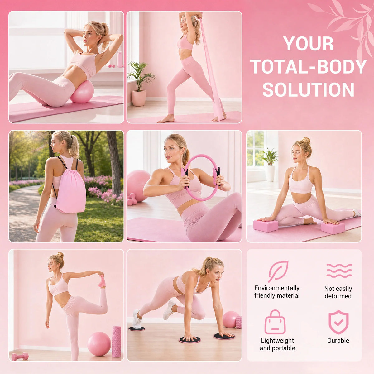 17-in-1 Pilates Ring Kit, Pilates Circle Set for Home Workouts, 9.8" Non-Slip Mini Ball, Adjustable Resistance Bands, Yoga Blocks, Gliding Discs, Full-Body Core Strength Balance & Flexibility