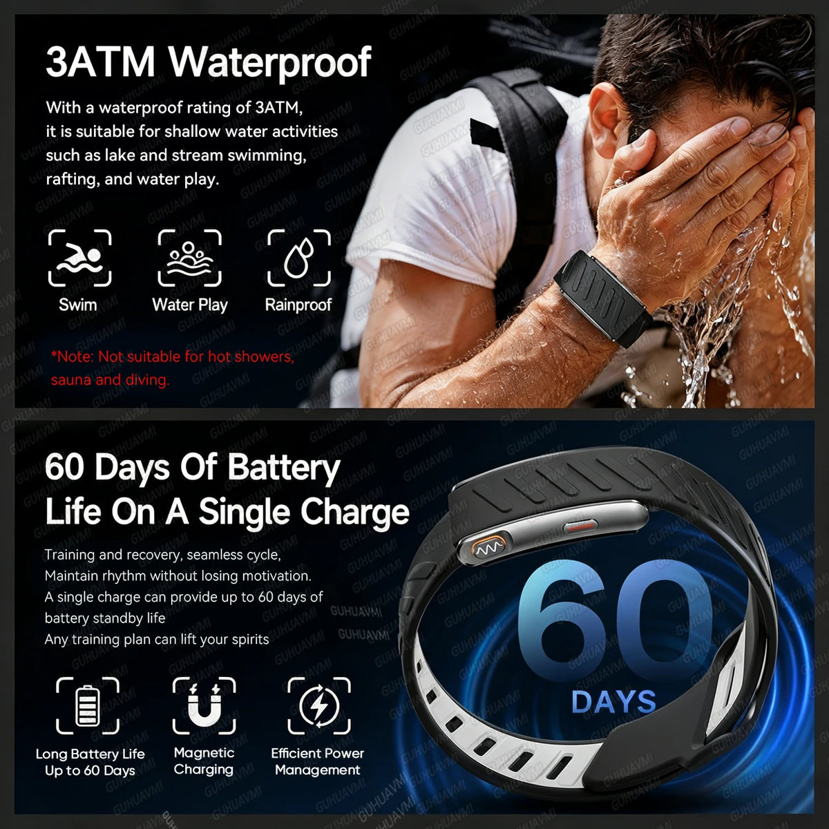 GUHUAVMI Smart Health Bracelet With ECG HRV And Fitness Tracking